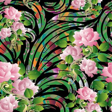 3D gül seamless modeli. Vektör çiçek arka plan. 3B çiçek