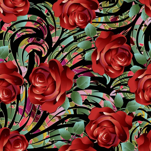 3D-s vörös rózsa varrat nélküli mintát. Vektor virág háttér — Stock Vector