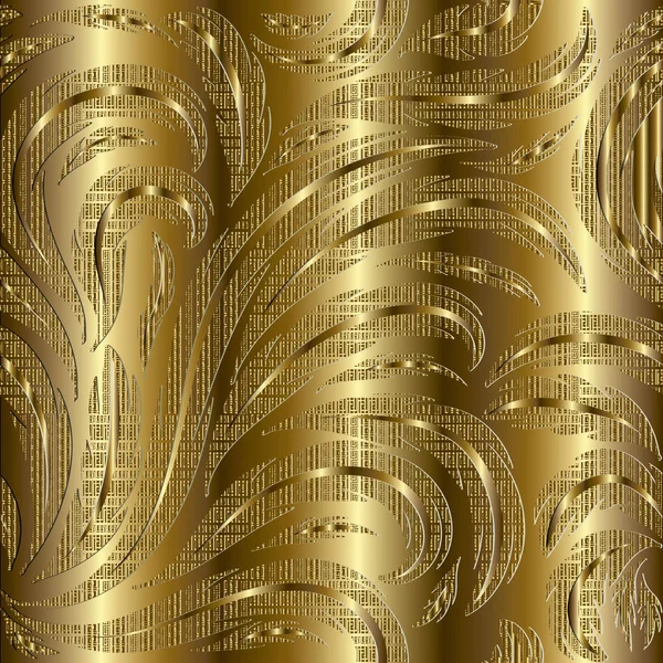 Floral goud 3d naadloze patroon. Gouden gestreepte 3D-achtergrond — Stockvector