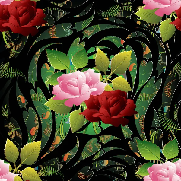 3d roses seamless pattern. Vector floral background. 3d flowers