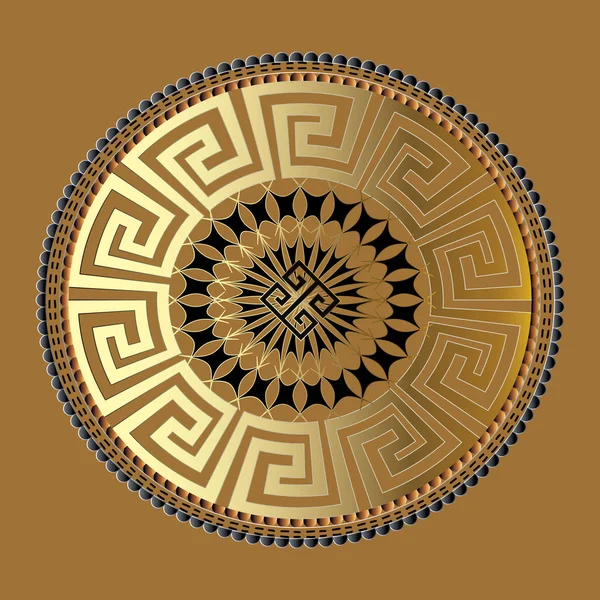 Mandala. Ancient round meander greek key ornament. — Stock Vector