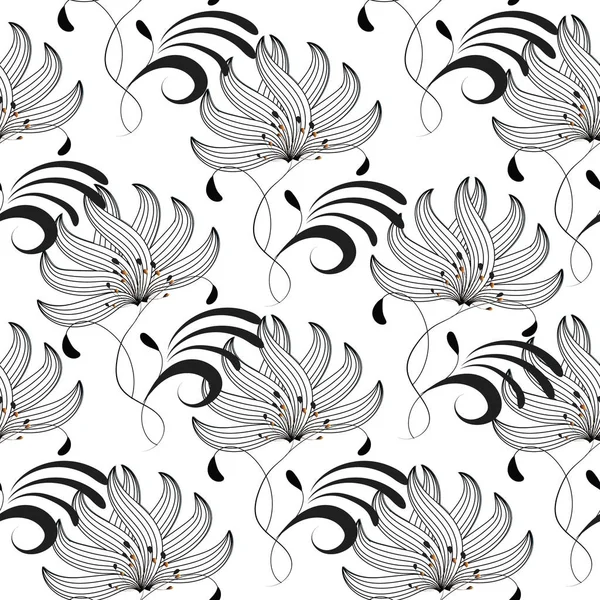 Patrón sin costura floral. Blanco negro aislado vector textura — Archivo Imágenes Vectoriales
