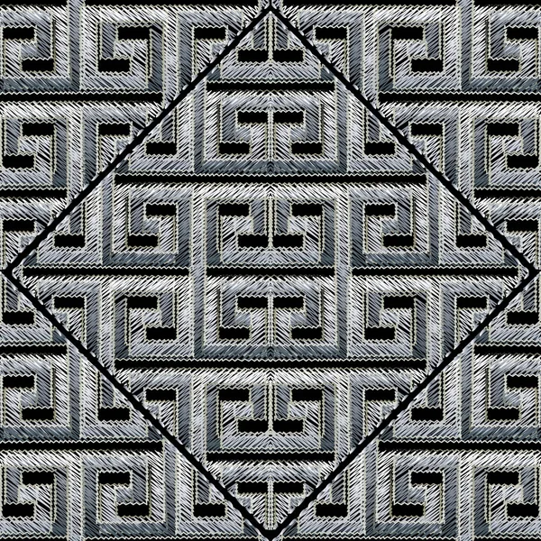 Bordado meandro griego clave tapiz patrón sin costuras — Archivo Imágenes Vectoriales