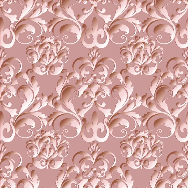 ダマスク織花のベクトル ライト ピンク シームレス パターン — ストックベクタ