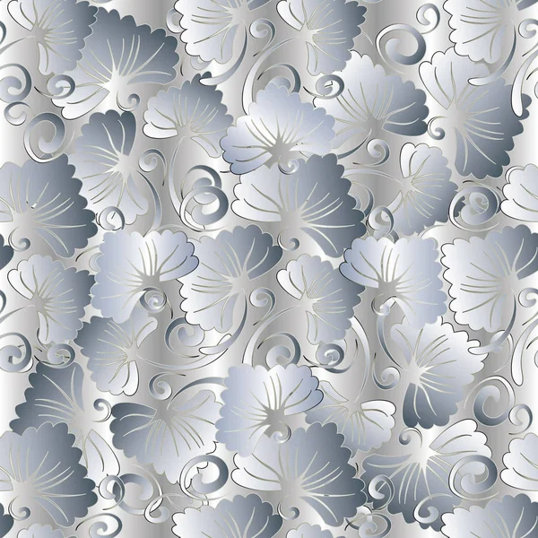 Λευκό floral vintage χωρίς ραφή πρότυπο. 3D λουλούδια φόντο — Διανυσματικό Αρχείο