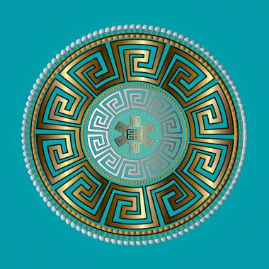 Ancient round ornament. Vector gold meander pattern clipart