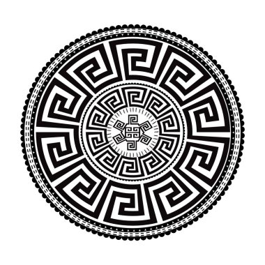 Ancient round ornament. Vector isolated black meander pattern clipart