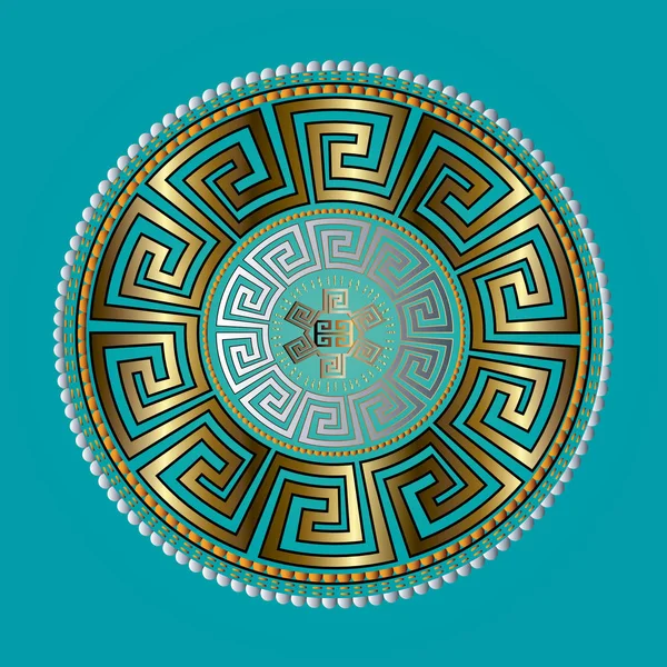 Ancient round ornament. Vector gold meander pattern — Stock Vector