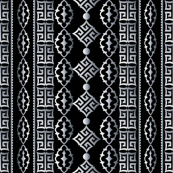 Patrón sin costura negro geométrico rayado con patrones de meandro — Vector de stock