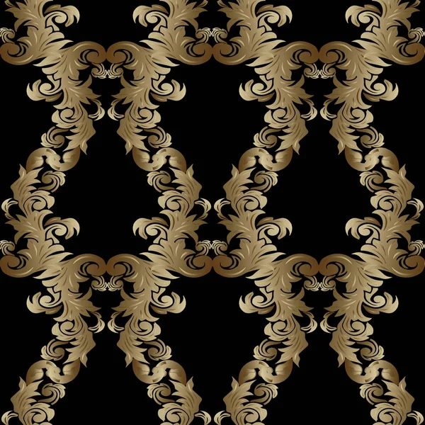 Baroque seamless pattern. Floral vector black gold background — Stock Vector