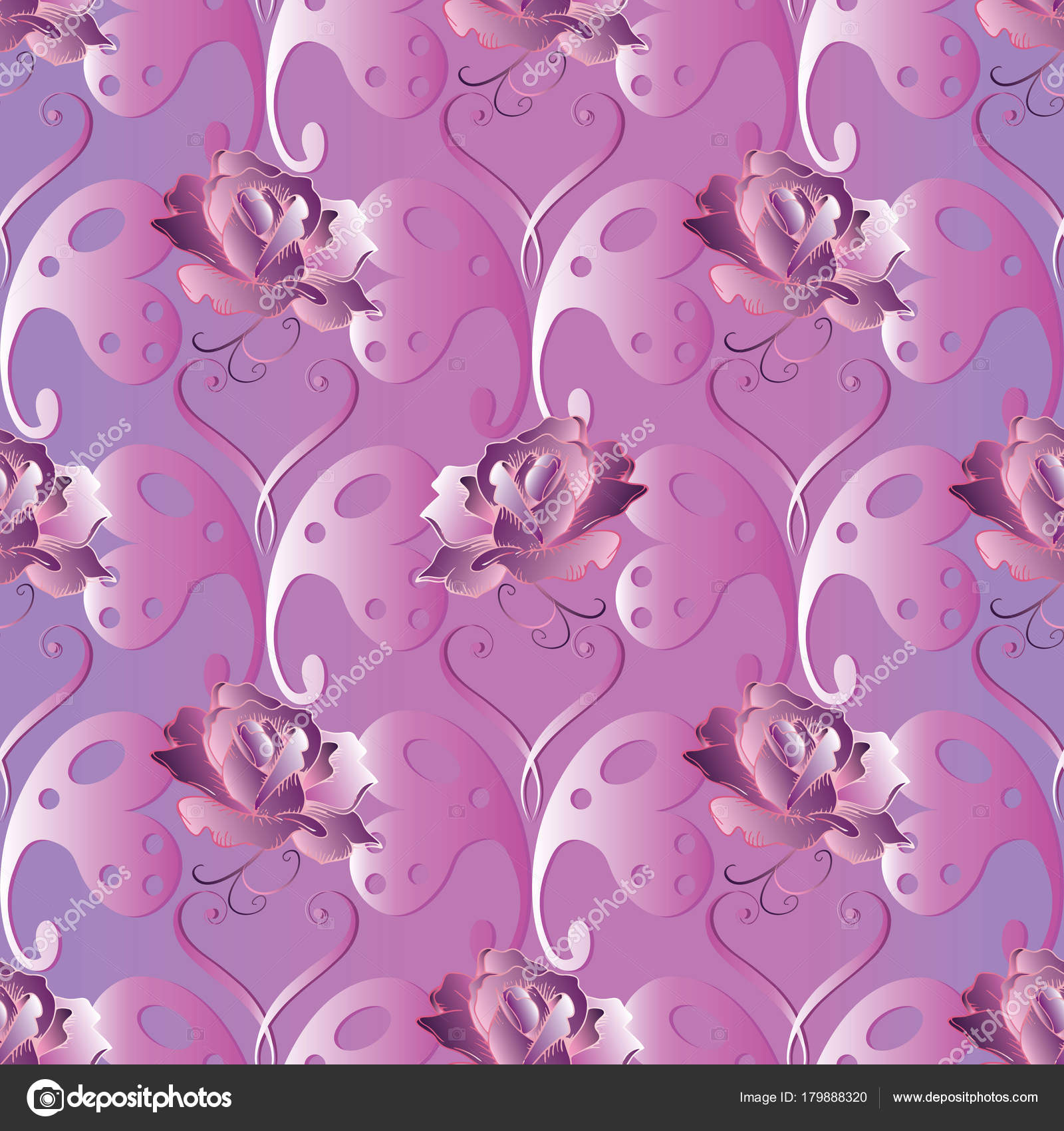 Roses Seamless Pattern Love Heart Background Stock Vector