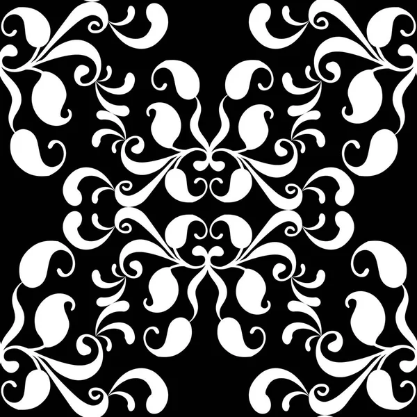 Zwart-wit paisley naadloze patroon. Florale achtergrond — Stockvector