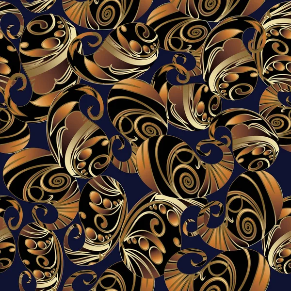 ゴールドのペイズリーのシームレスなパターン。花の背景 — ストックベクタ