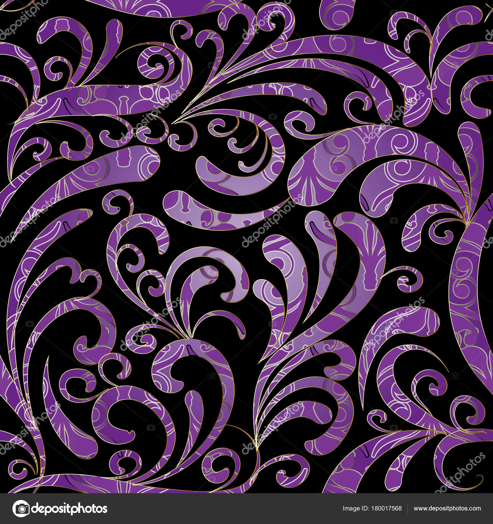 Paisley Seamless Pattern Black Violet Floral Background Vector Image By C Nailaz Vector Stock 180017568
