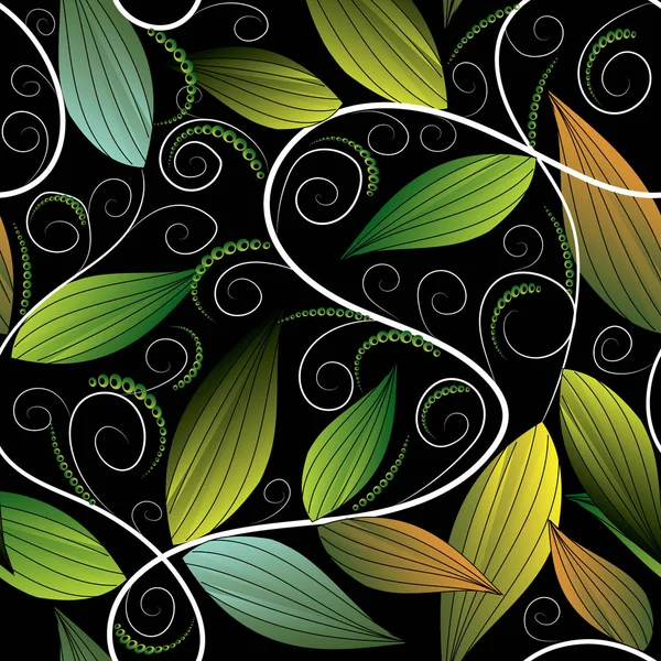 Floral leafy green hand drawn seamless pattern. Repeating — Stock Vector