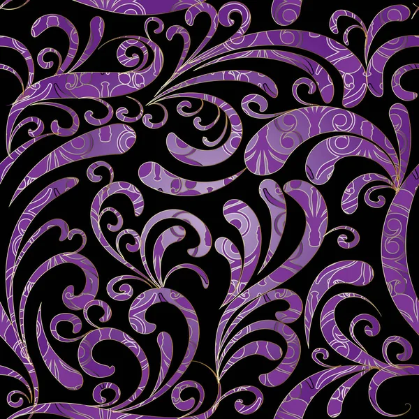 Paisley modello senza soluzione di continuità. Nero viola sfondo floreale — Vettoriale Stock