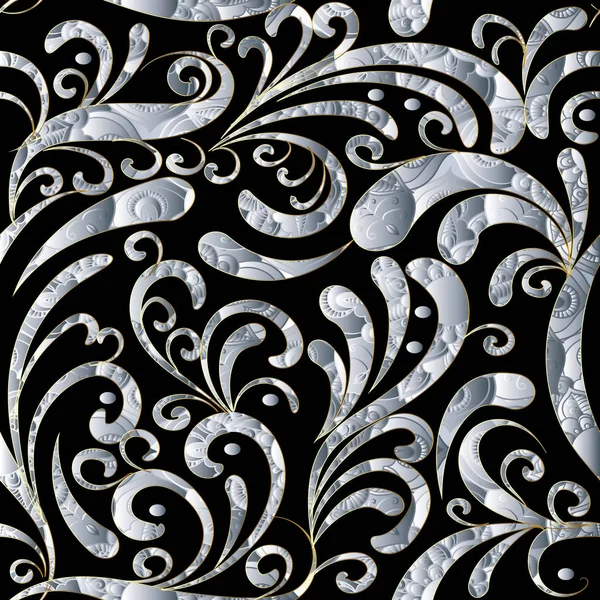 Paisleys sömlösa mönster. Svart vit blommig bakgrund — Stock vektor