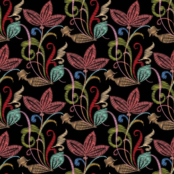 Bordado colorido patrón floral sin costuras. Patrón de tapicería — Archivo Imágenes Vectoriales