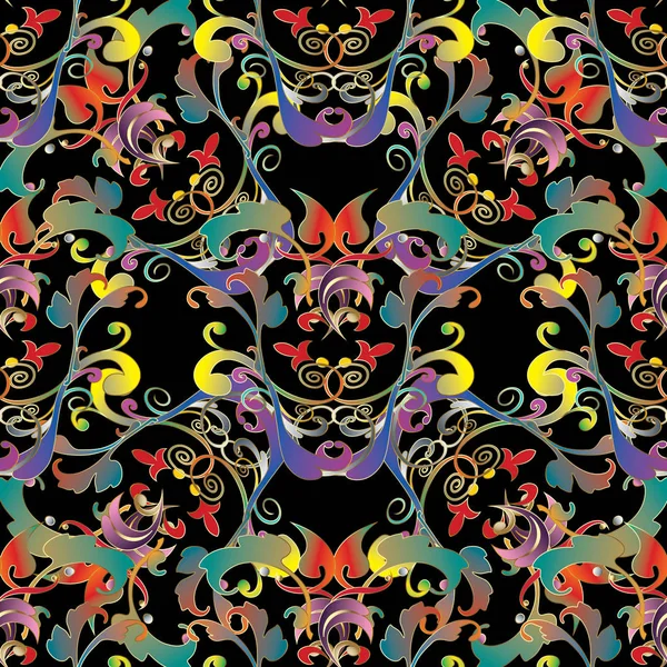 Modèle baroque sans couture coloré. Vecteur floral damassé brillant b — Image vectorielle