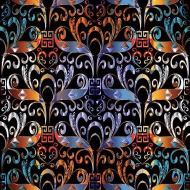 Menderes çiçek seamless modeli. Vektör renkli 3d arka plan 