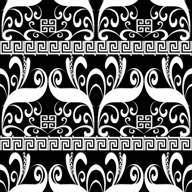Menderes çiçek seamless modeli. Vektör siyah beyaz geometri