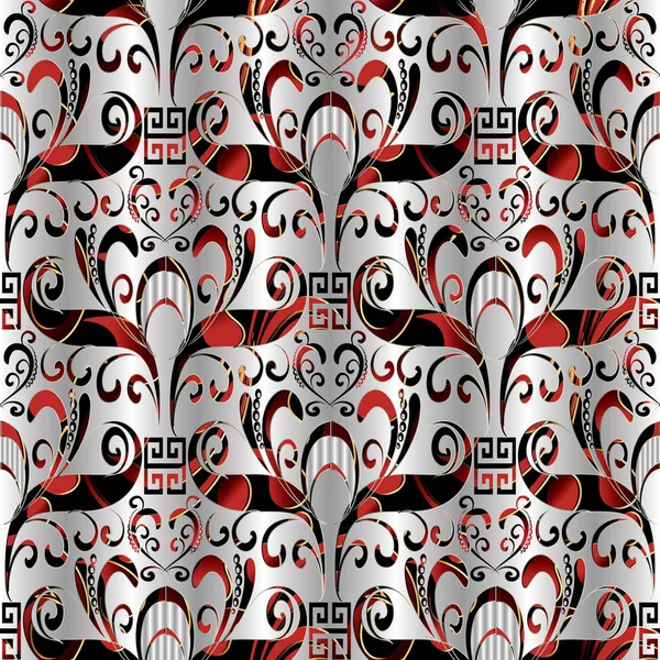 Floral seamless pattern. Vector  3d  background silver black red — Stock Vector