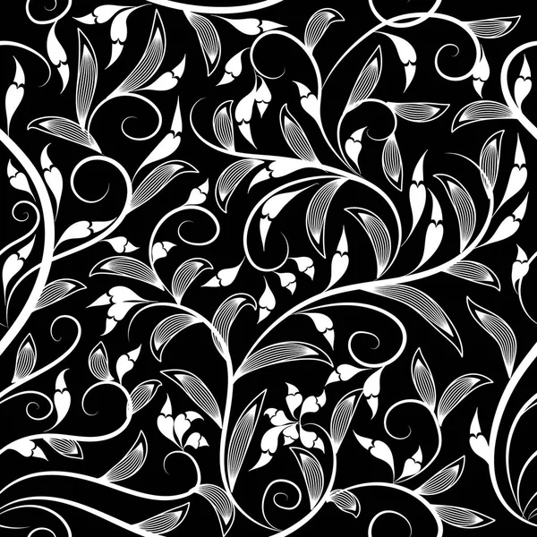 Floral vector seamless pattern. Vintage leafy black and white — Stock Vector