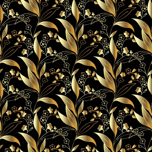 Oro floral 3d patrón sin costuras. Vector florecer fondo — Vector de stock