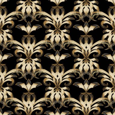 Vintage damasko seamless modeli. Vektör altın çiçek arka plan