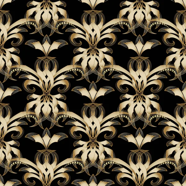 ヴィンテージ ダマスク シームレス パターン。花の背景のベクトル ゴールド — ストックベクタ
