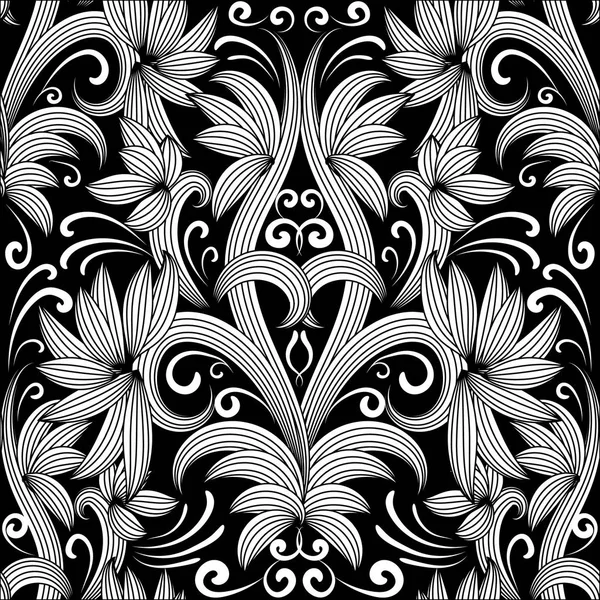 Florales schwarz-weißes nahtloses Muster. Vektorhintergrund — Stockvektor