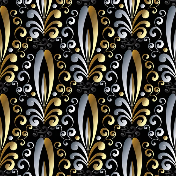 Damasco floral 3d patrón sin costuras. Fondo vectorial — Archivo Imágenes Vectoriales