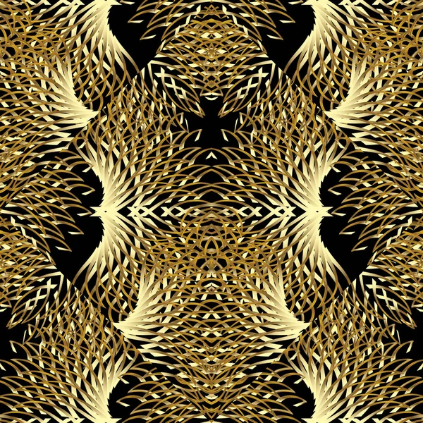 Современная золотая решетка кружева 3d бесшовный узор. Абстрактный винтаж — стоковый вектор