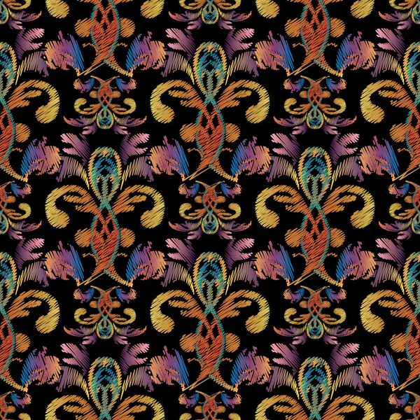 Bordado barroco vector patrón sin costuras. Colorido floral — Vector de stock