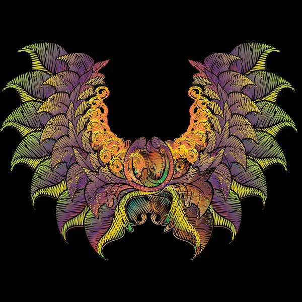 Patrón de escote bordado barroco. Tapiz floral colorido — Vector de stock
