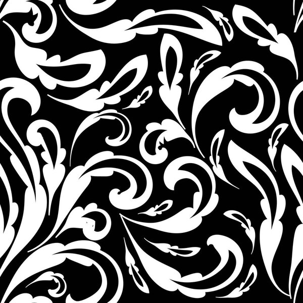 Floral black and white baroque seamless pattern. 