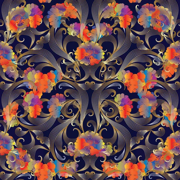 Floral motif 3d sans couture. Fond d'écran vectoriel décoré — Image vectorielle