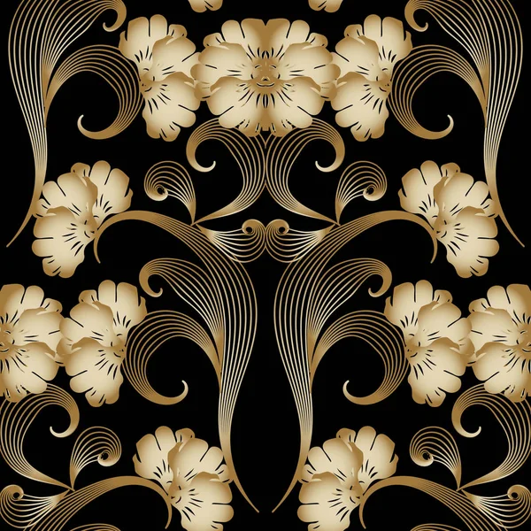 Motif floral damassé 3d sans couture. Fond d'écran vectoriel — Image vectorielle