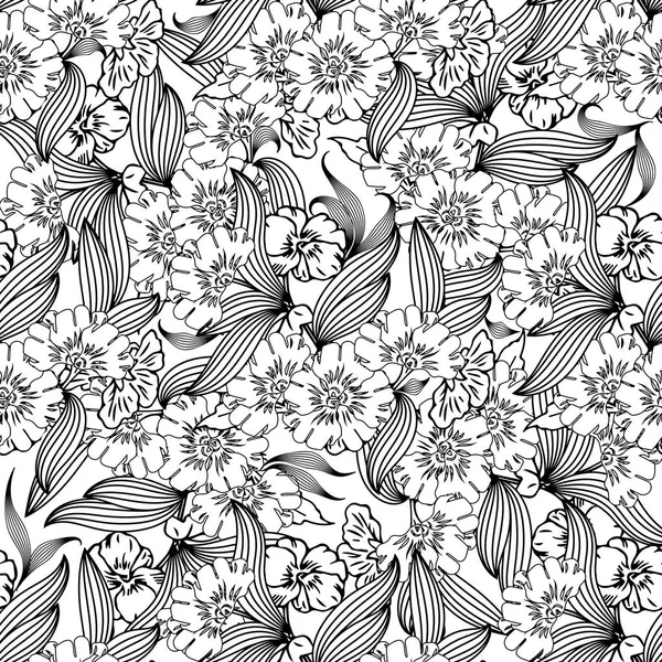 Floral black and white vector seamless pattern. — Stock Vector