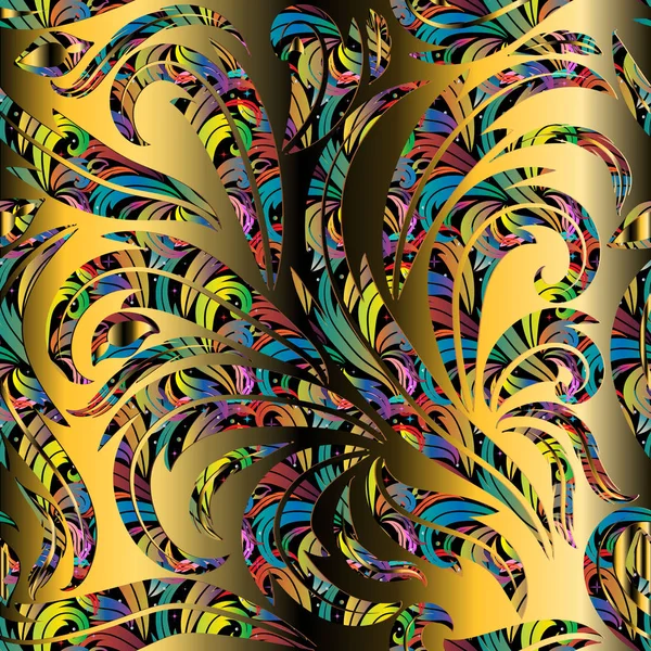 Floral coloré feuillu baroque motif sans couture. Fond vectoriel — Image vectorielle