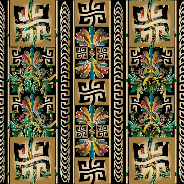 Renkli çiçek Yunan anahtar Menderes seamless modeli. Soyut 