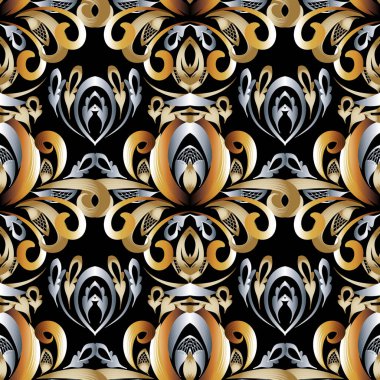 Çiçek damasko seamless modeli. Vektör arka plan