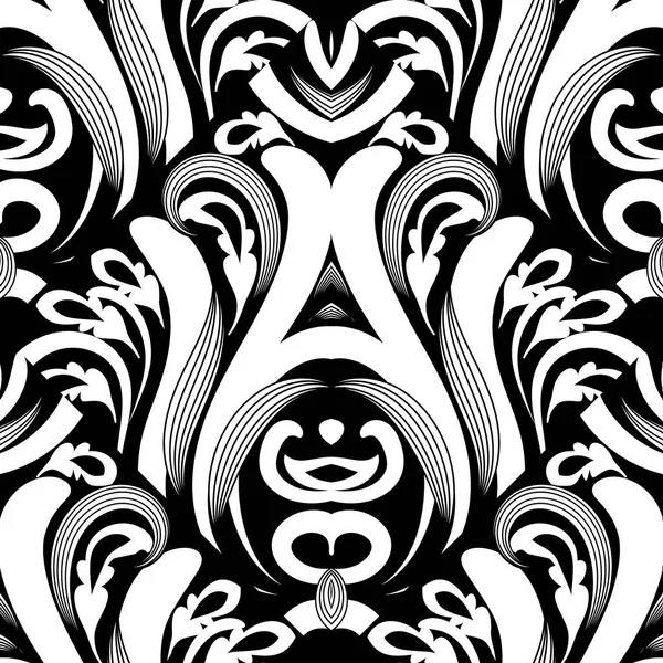 Blumen schwarz und weiß Damast nahtlose pattern.vector Hintergrund — Stockvektor