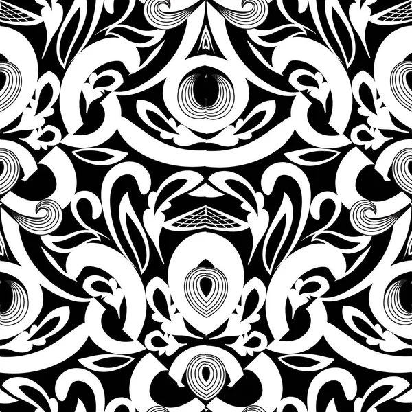 Blumen schwarz und weiß Damast nahtlose pattern.vector Hintergrund — Stockvektor