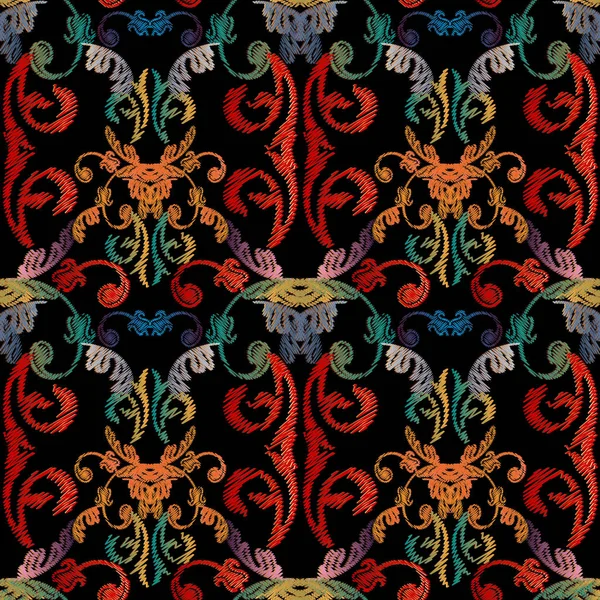 Barroco bordado floral patrón sin costuras . — Archivo Imágenes Vectoriales