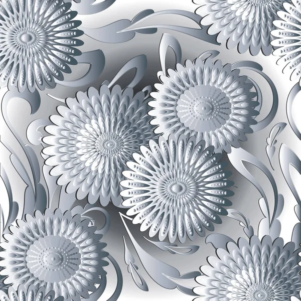 Weiße 3D-Blumen Vektor nahtloses Muster. — Stockvektor