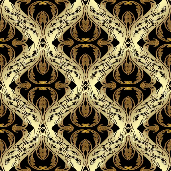 Barock Gold Vektor nahtlose Muster. antiker floraler Hintergrund — Stockvektor