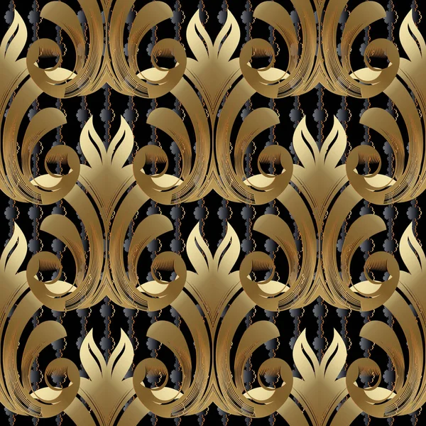 Baroque vecteur d'or motif sans couture. Fond floral — Image vectorielle