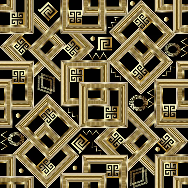 Gold geometrischen griechischen Schlüssel nahtlose Muster. Quadrat Gold 3d — Stockvektor