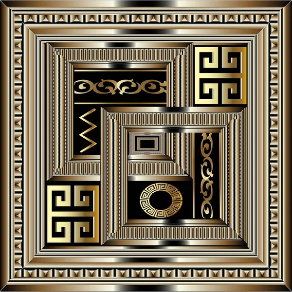 Luxus geometriai görög kulcsfontosságú panel minta. Arany tér 3d meander — Stock Vector